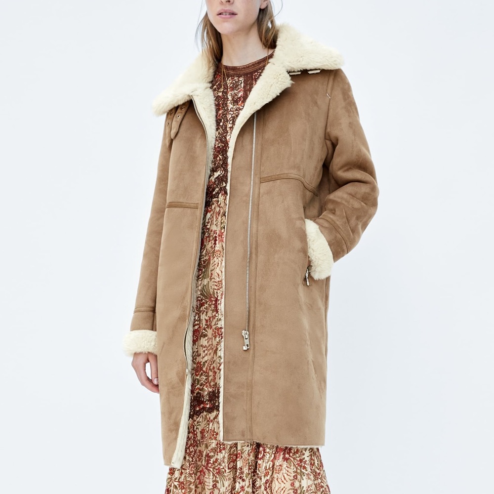 Zara long faux suede jacket